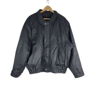 Leather World by Lucky Leather Men's Bomber Jacket Black Size XL